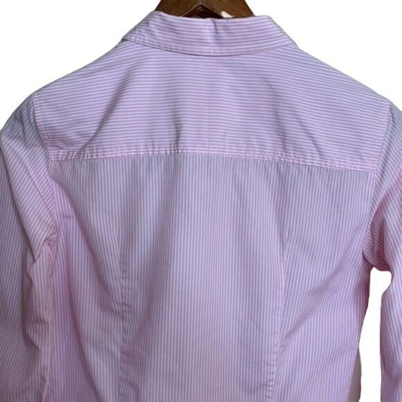 J. Crew Blouse Kathryn Slim-Fit Pinstripe Button Down Shirt Pink White XSmall - Picture 5 of 9